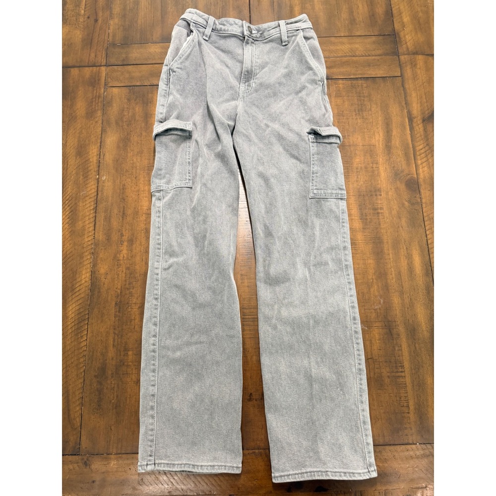 Hollister Ultra High-Rise Dad Jean Gray Cargo Straight Leg Vintage Stretch 2R 26
